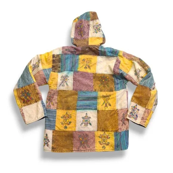 Unbranded 100% cotton vintage made in Nepal checkered colorful hippie jacket - Picture 2 of 5